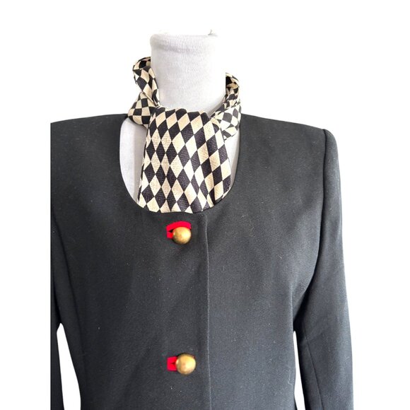BICCI Florine Wachter VNTG Black Red Skirt/Blazer/Scarf Suit Gold Accents Sz 8 - Picture 4 of 16
